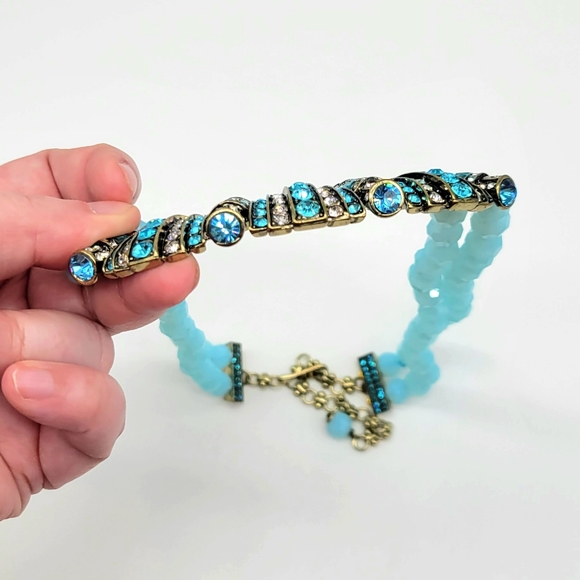 Heidi Daus Aquamarine Swarovski Crystal Horizontal Art Deco Pendant Necklace - Picture 10 of 14